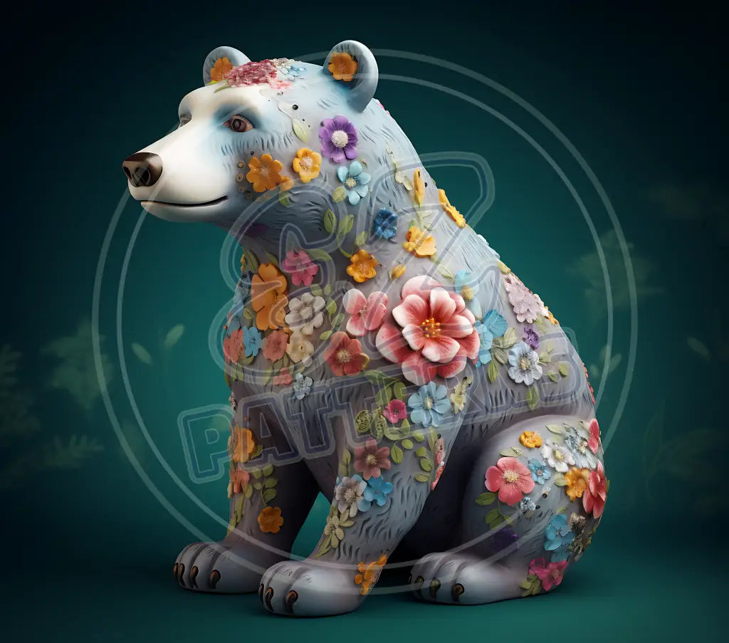 3D Floral Bears 004 Printed Pattern Vinyl