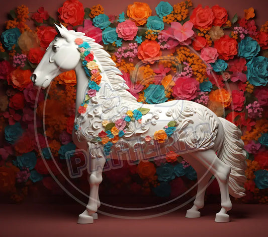 3D White Horses 005 Printed Pattern Vinyl