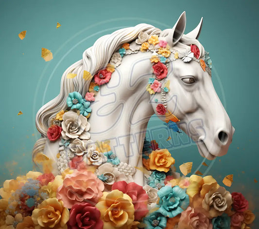 3D White Horses 017 Printed Pattern Vinyl